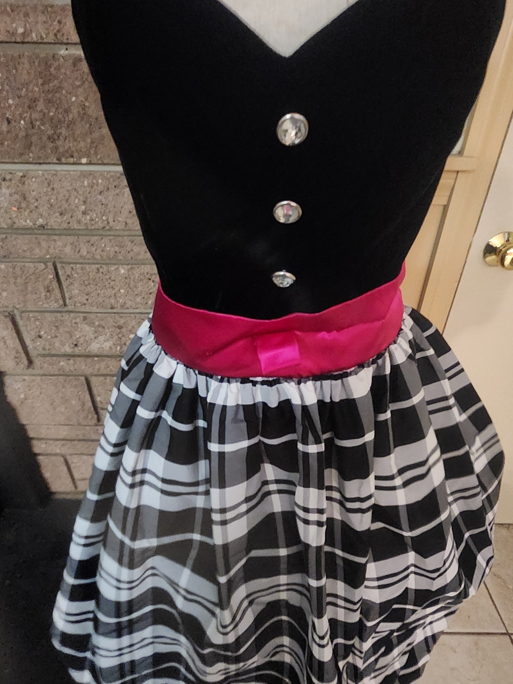 Vintage 80s Positively Ellyn Black Velvet Plaid Party Dress Size 12 Made in USA - Picture 1 of 13
